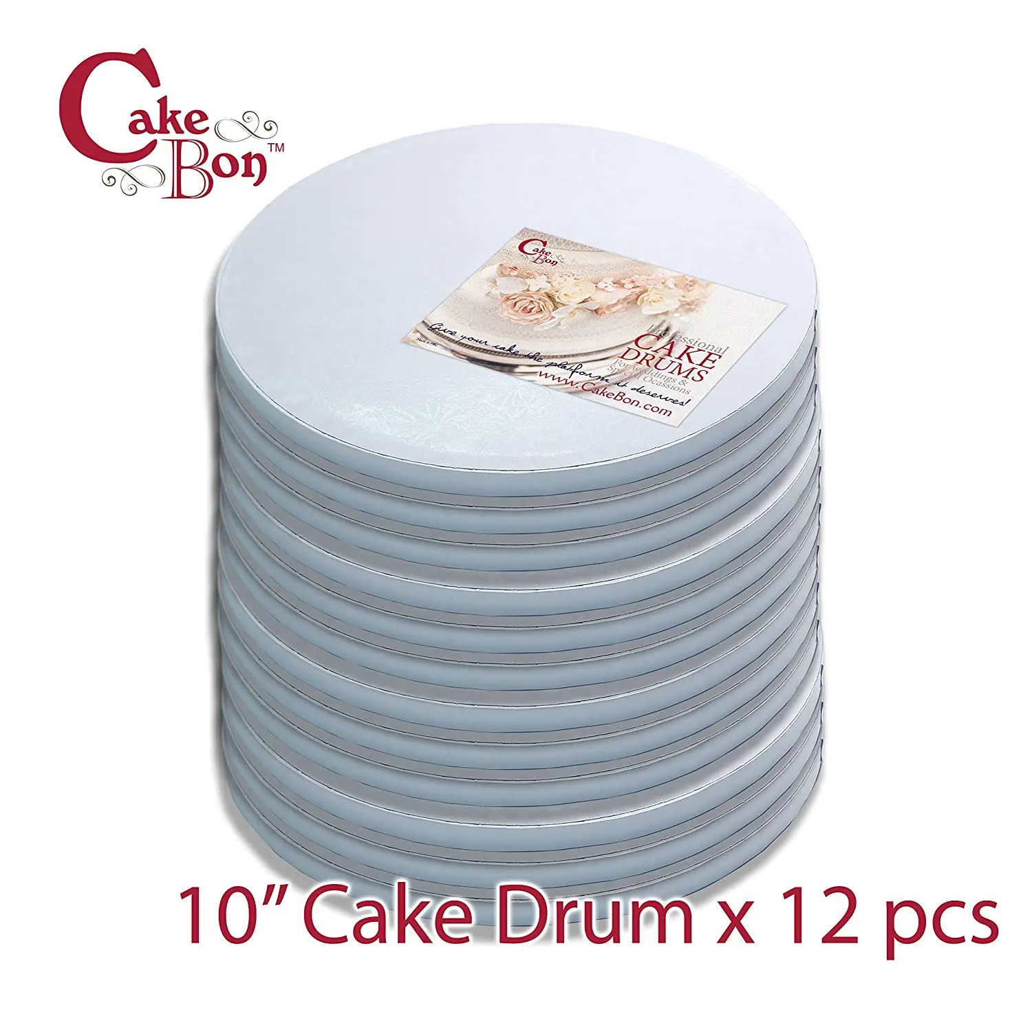 Cake drums - Cake Drums Round 10 Inches - (White, 12-Pack) - Sturdy 1/2 Inch Thick - Professional Smooth Straight Edges - Free Satin Cake Ribbon 12-pack Round - WHITE (Smooth Edge) - Image 1